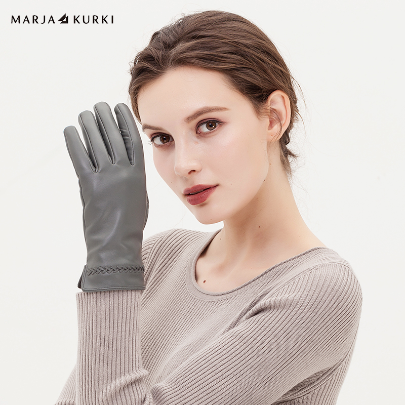 MARJAKURKI玛丽亚古琦时尚羊皮手套女士冬季触屏加绒保暖真皮手套