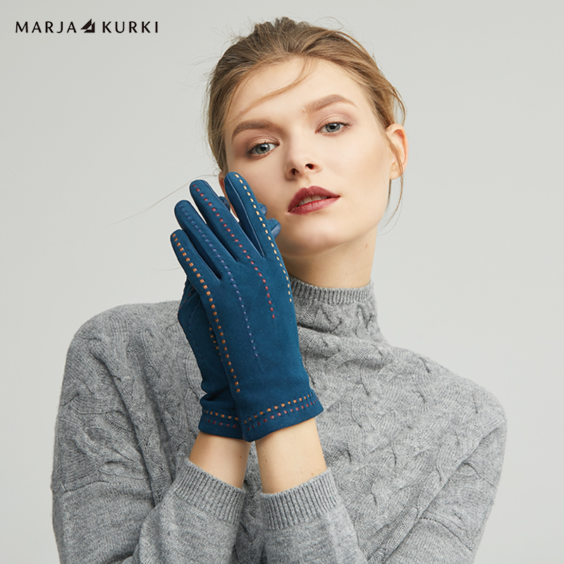 MARJAKURKI玛丽亚古琦时尚羊皮手套女士冬季加绒保暖触屏真皮手套