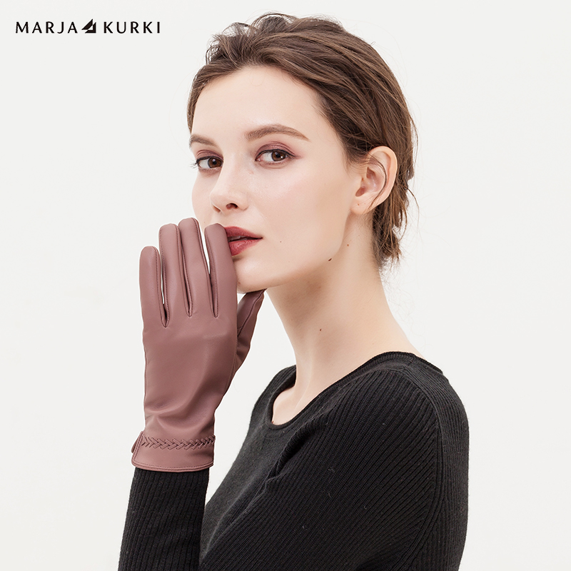 MARJAKURKI玛丽亚古琦时尚羊皮手套女士冬季触屏加绒保暖真皮手套