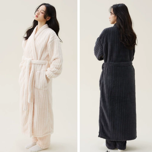 Бархатный демисезонный длинный банный халат, пижама, зимний комплект, увеличенная толщина