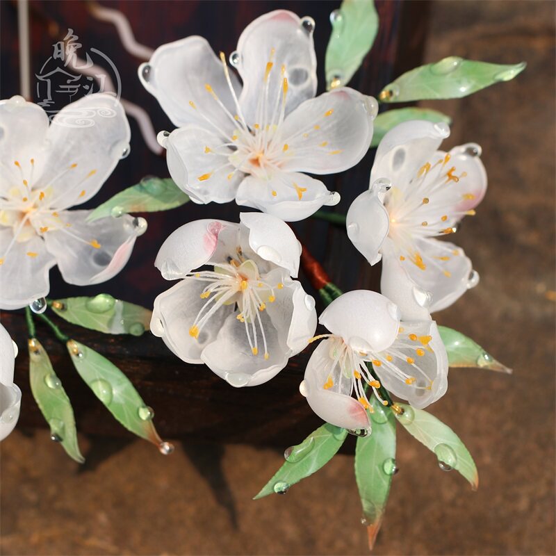 李花热缩花簪汉服头饰全套盘发发簪发钗u型发饰古风簪子配饰简约