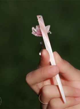 小莲花 热缩花簪蝶贝古风发簪新中式琉璃发钗国风汉服步摇流苏女