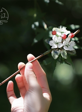 小山楂热缩花簪竹簪古风新中式