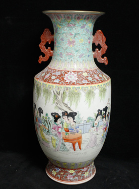 景德镇瓷器双耳赏瓶中式家居摆件