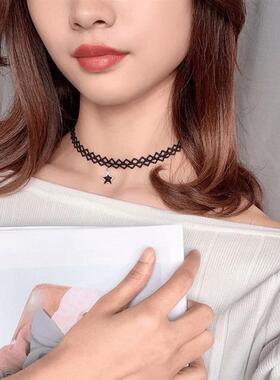 锌合金项链 日韩双层绒皮方钻黑色大气锁骨链女脖链项圈颈项链子