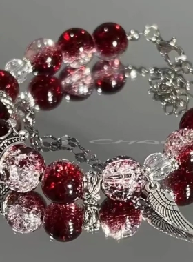 铃铛蝴蝶四条装绯色炙梦暗红皇冠小众气质感手链深红色系显白