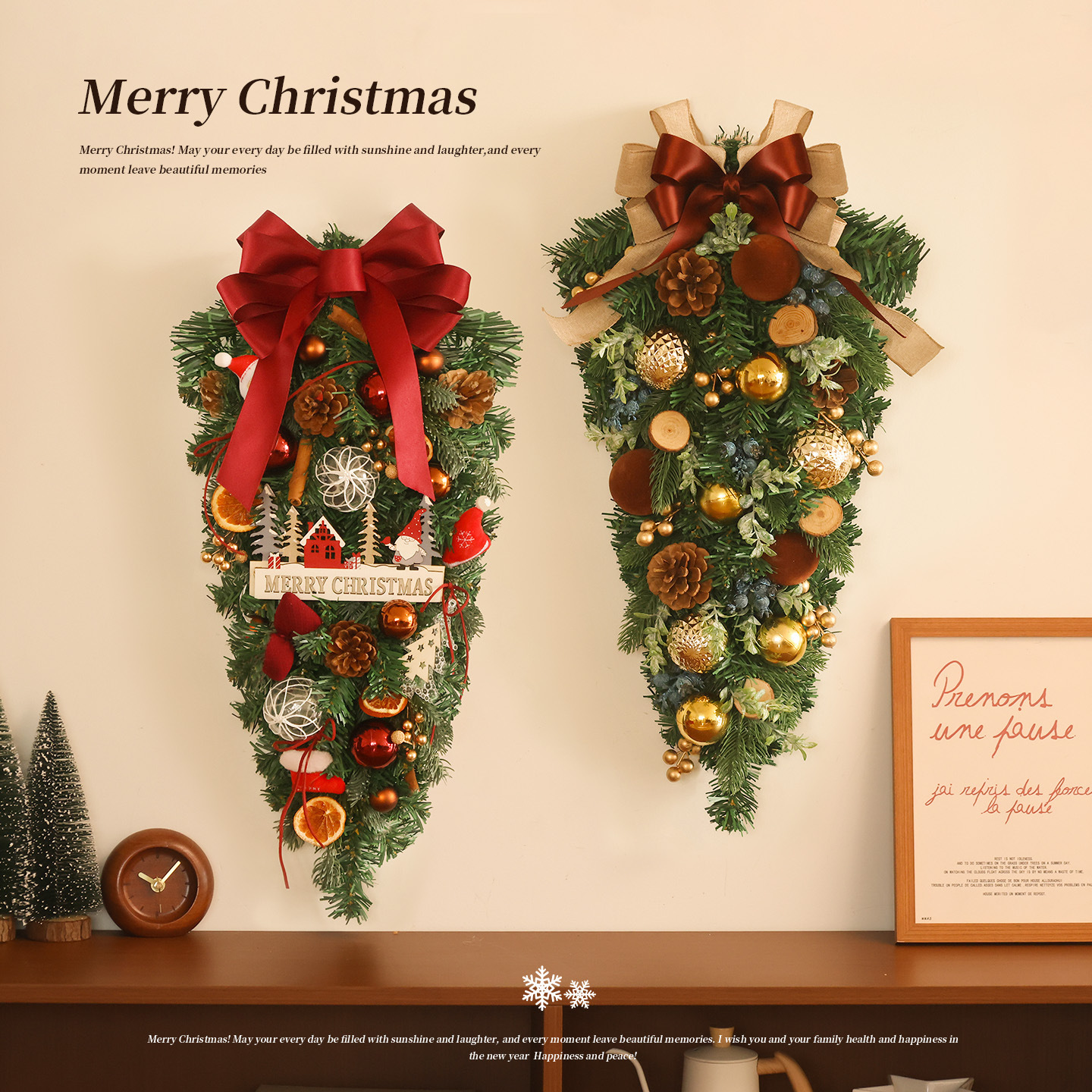 圣诞节装饰花环挂件拍照装扮场景布置藤条圣诞树挂饰周边墙挂门挂 - 图2