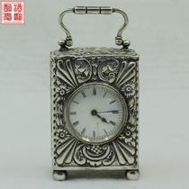 France 1893 Birmingham pure silver carriage clock flower running pattern pendulum clock antique ancient play clock furnishing collection