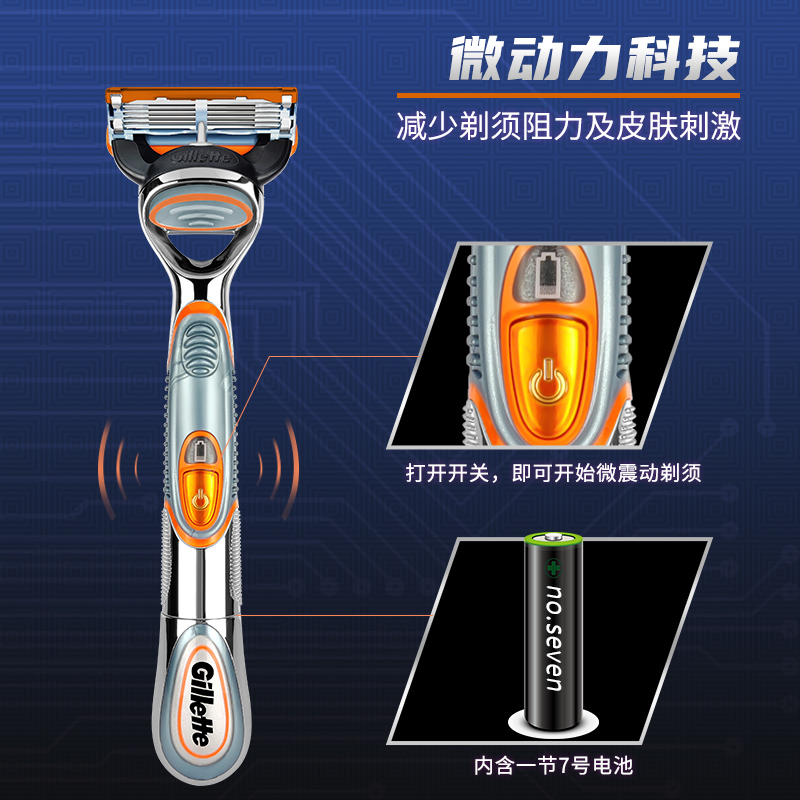 Gillette/吉列锋隐动力剃须刀电动刮胡刀手动锋速5致顺刀头刀架-图1