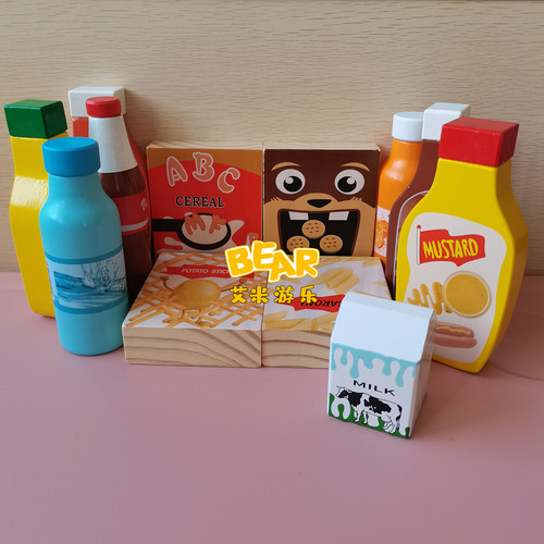 儿童过家家木质角色扮演售卖游戏小商品饼干饮料食物套装12件组合 - 图2