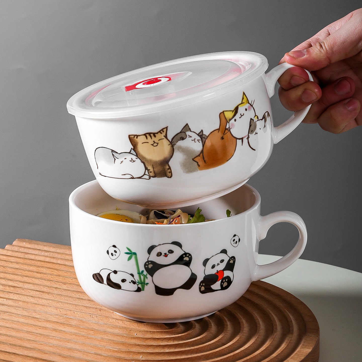 陶瓷泡面碗带盖宿舍用学生高颜值泡面杯上班族食堂打饭可微波炉用,淘宝优惠券,粉丝福利购,淘宝优惠卷