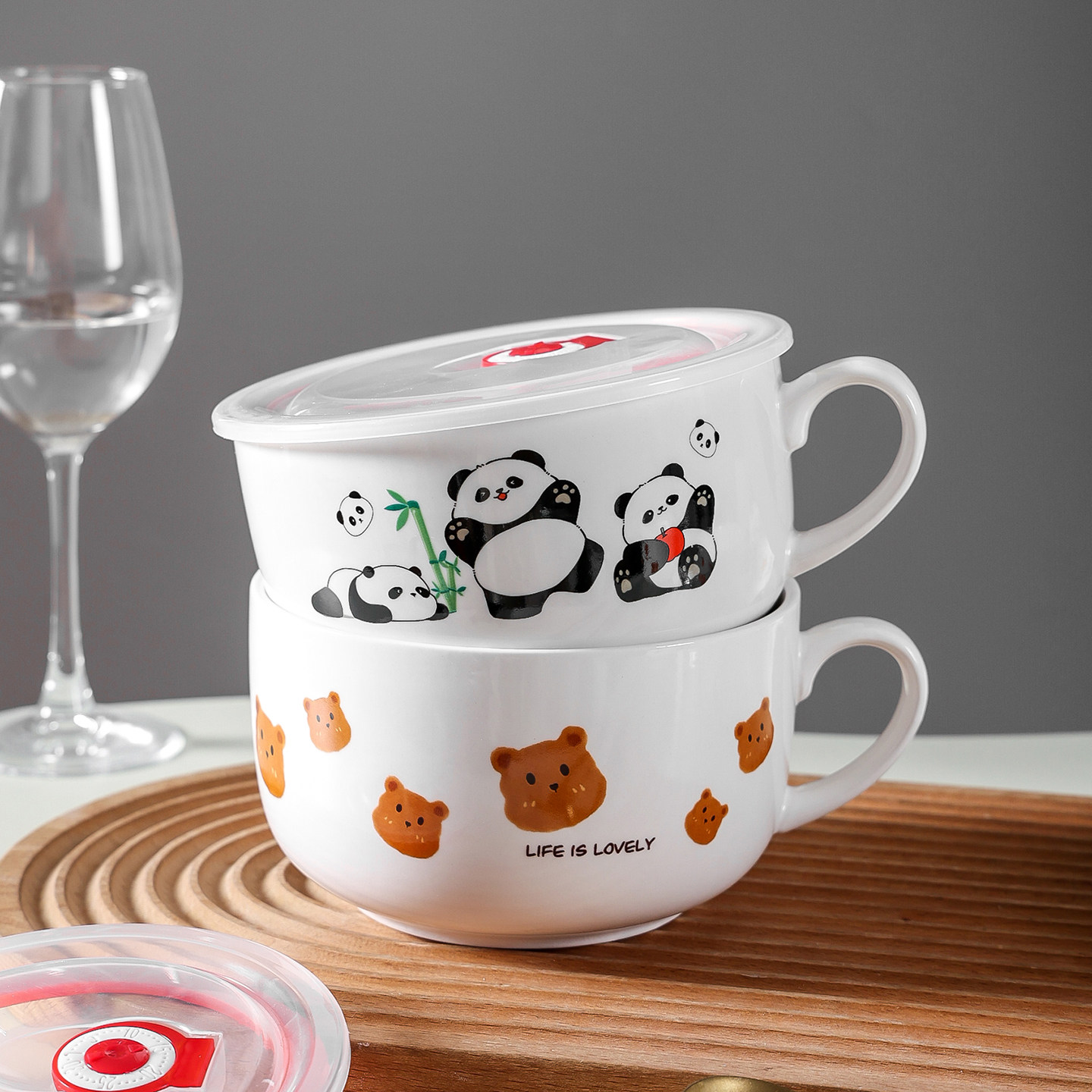 陶瓷泡面碗带盖宿舍用学生高颜值泡面杯上班族食堂打饭可微波炉用,淘宝优惠券,粉丝福利购,淘宝优惠卷