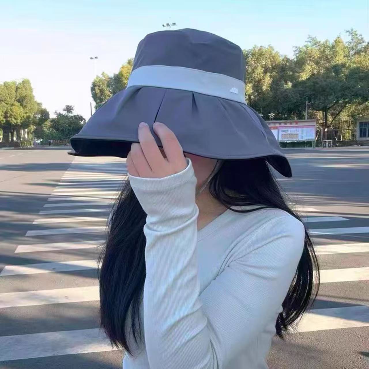 Banana shell fisherman hat velvet vinyl sun protection large brim women's anti-UV sun visor BM507