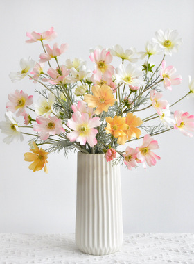 波斯菊仿真花6头植绒桑格花绢花假花家居客厅装饰摆件公主波斯菊