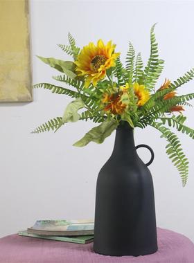 北欧复古砂纹铁艺花瓶欧式创意家居酒店装饰桌面摆件插花干花花