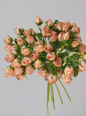 7头复古烤边玫瑰花仿真花火烤玫瑰假花绢花餐桌桌面摆件家居装饰