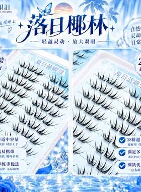 夏日蓝眼泪新品落日椰林韩式女团甜妹自然小薄片单簇仿真假睫毛KD