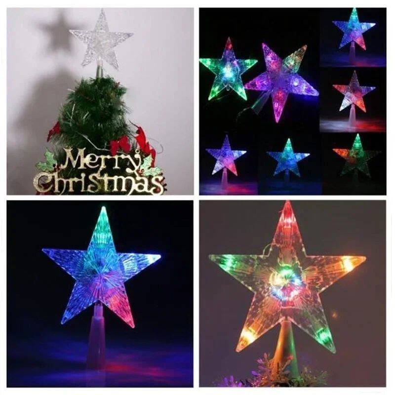 1PCS Color Changing Xmas Christmas Tree Topper Star Shiny Ro - 图1