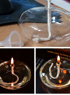 Handmade Oblate Transparent Glass Candlestick Oil Lamp with