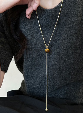 感虎眼石长款毛衣链新款气质轻奢高级感项链女款配饰秋冬网红爆款