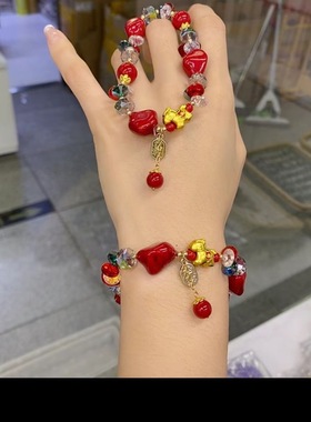 本命年水晶手链女生红枣贝珠手串气质串珠新年马上有钱转运手饰