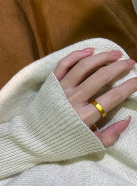 贝黄金平底金包银戒指女