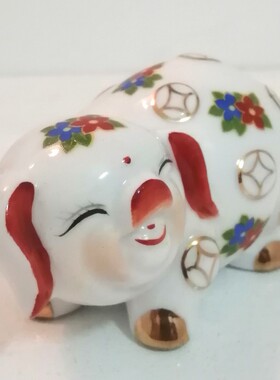 外贸出口原单尾货描金手彩绘全瓷 可爱金钱猪 摆件创意礼品工艺品