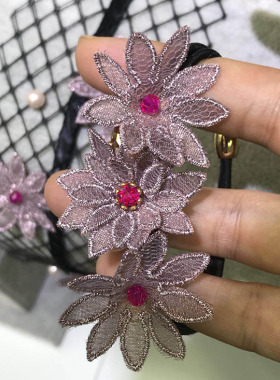 新品饰品风中雏菊系列优雅刺绣花朵仿水晶加宽网纱发箍头箍头饰女