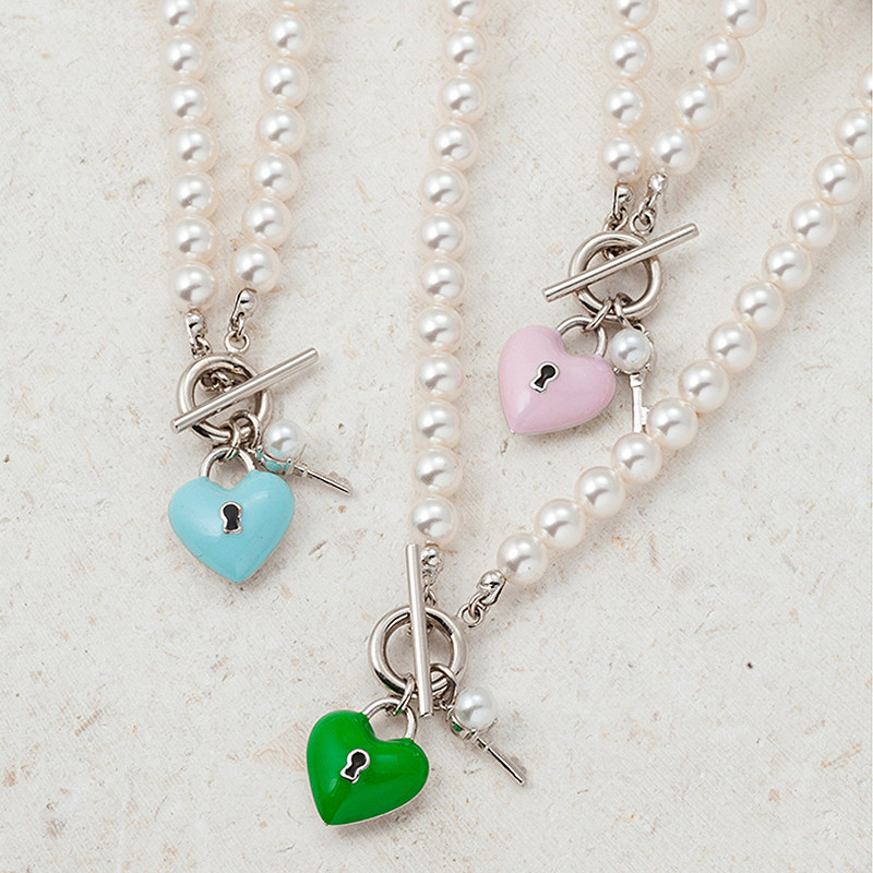 官方正品tatiana心锁钥匙爱心吊坠珍珠项链少女甜酷ins轻奢锁骨链 - 图2