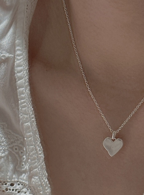 kevkev韩系通体纯银磨砂爱心幸运吊坠项链时尚心形简约锁骨链男女