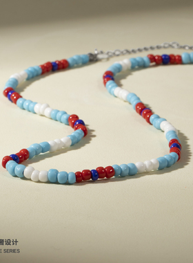 kevkev白鹿同款彩色串珠项链女春夏多巴胺穿搭时尚百搭锁骨