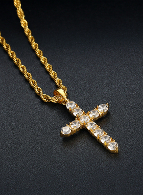 项链镶钻十字架项链男女潮牌个性