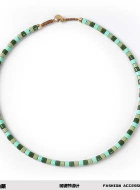 波西米亚风彩色串珠项链男夏