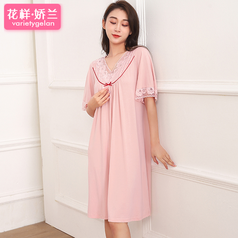 2023年新款夏季竹纤维短袖裙感睡裙 花样娇兰睡裙