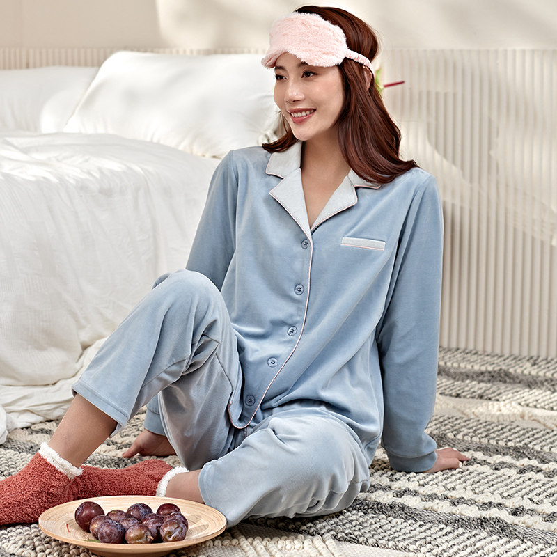 秋冬开衫长袖套装珊瑚绒海岛绒睡衣 花样娇兰睡衣/家居服套装