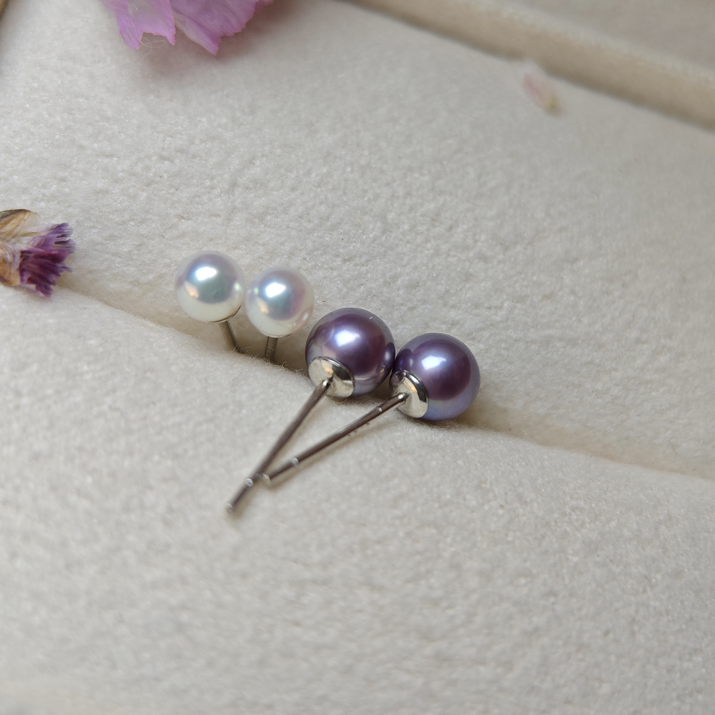 如星辰般璀璨~极强钻光天然白色正圆珍珠耳钉养耳洞妖紫色纯银,淘宝优惠券,粉丝福利购,淘宝优惠卷