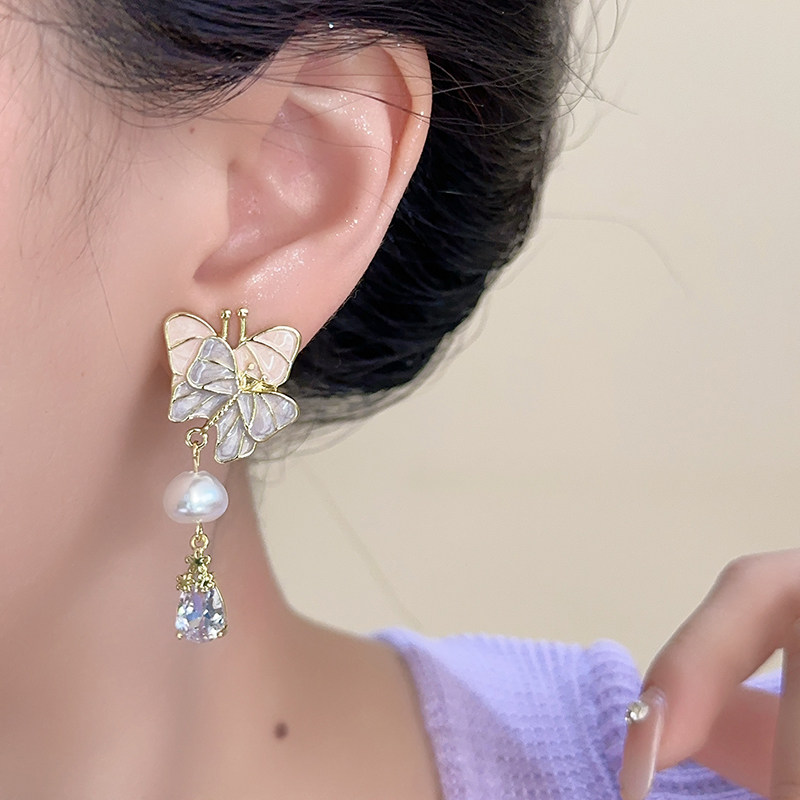 甜美撞色蝴蝶流苏耳环耳钉女时尚气质高级感温柔蚊香盘耳夹无耳洞,淘宝优惠券,粉丝福利购,淘宝优惠卷