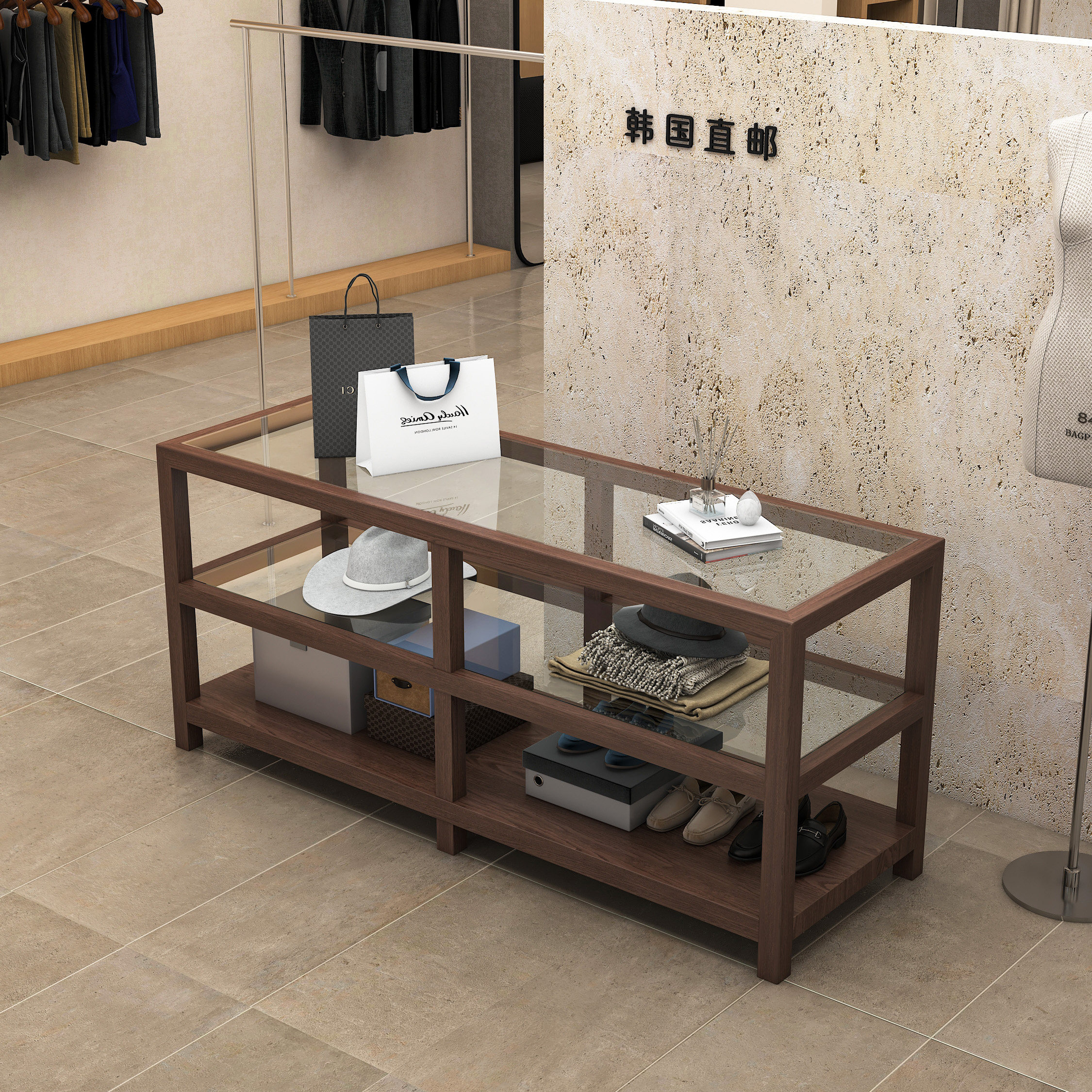 服装店中岛台展示柜鞋子女装店包包流水台陈列柜饰品玻璃展架摆台,淘宝优惠券,粉丝福利购,淘宝优惠卷