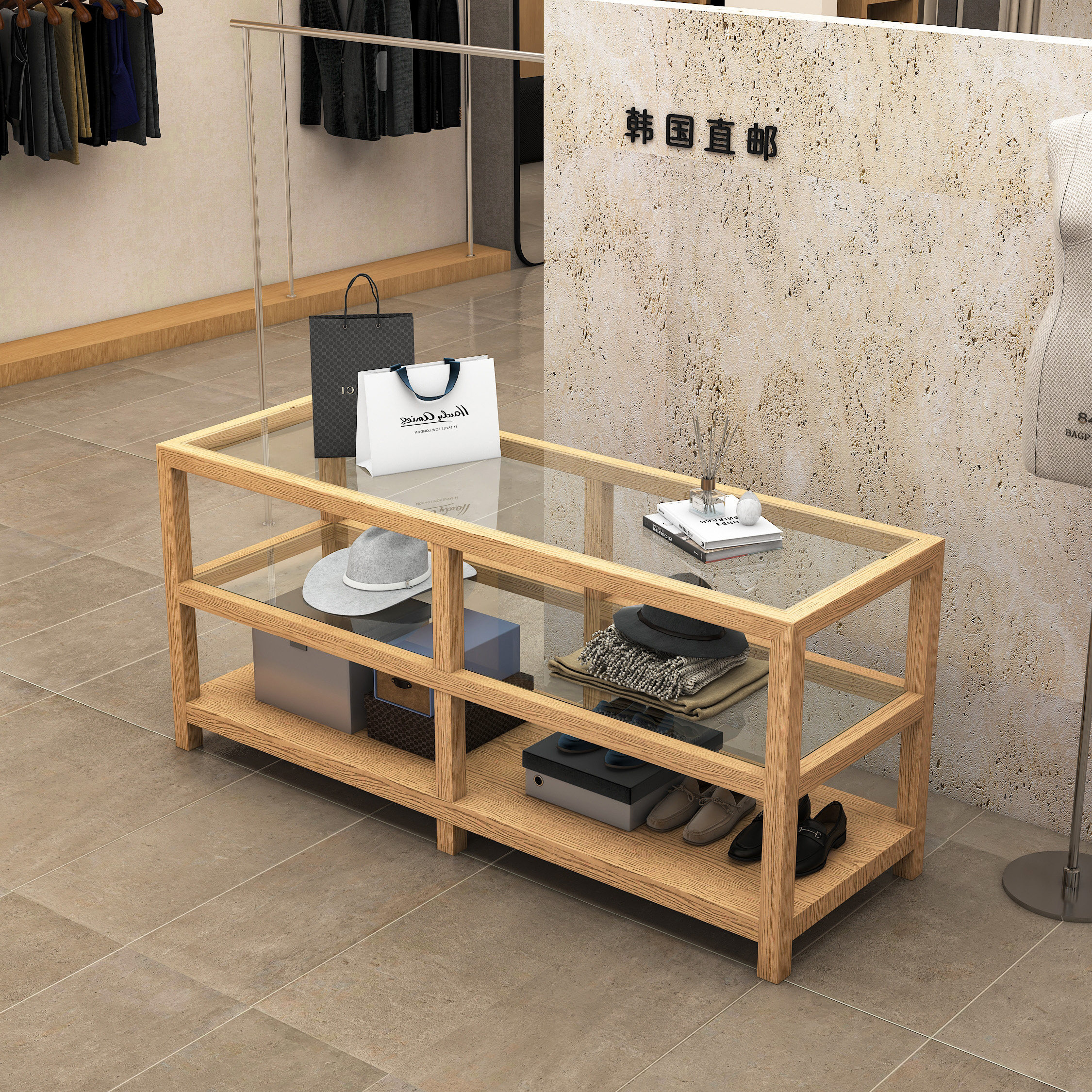 服装店中岛台展示柜鞋子女装店包包流水台陈列柜饰品玻璃展架摆台,淘宝优惠券,粉丝福利购,淘宝优惠卷