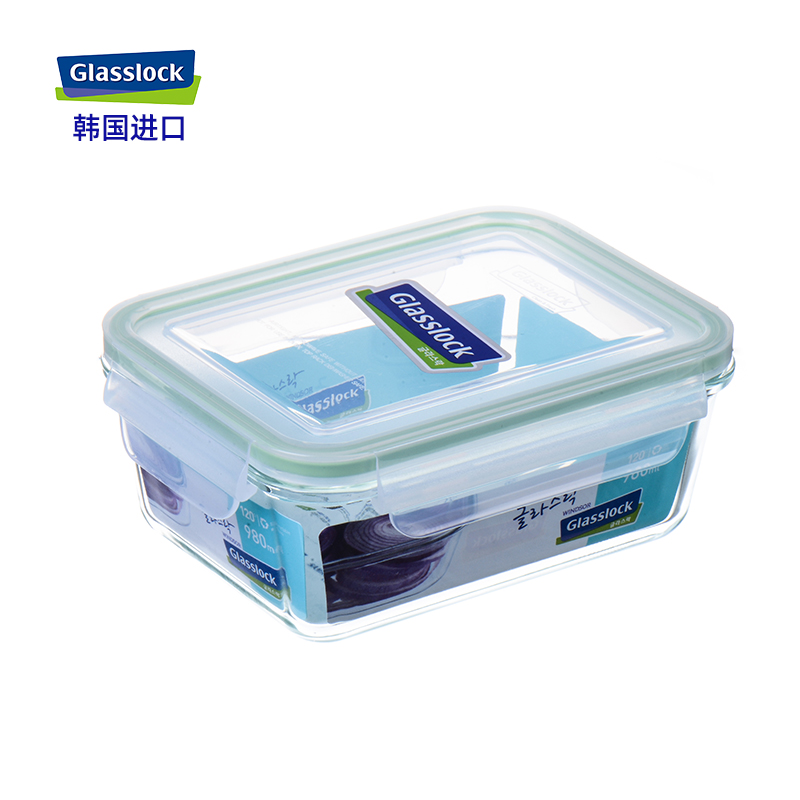 Glasslock进口长方形密封玻璃保鲜盒微波炉带饭盒耐摔便当饭盒 - 图0