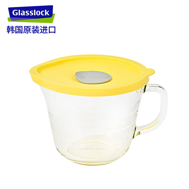 Glasslock进口耐热玻璃碗麦片甜品碗微波炉加热刻度牛奶杯500ml