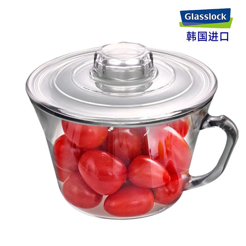 Glasslock进口泡面碗学生宿舍带盖透明玻璃碗微波炉加热1000ml