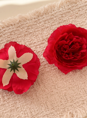 红色系仿真花DIY材料包团扇痛包