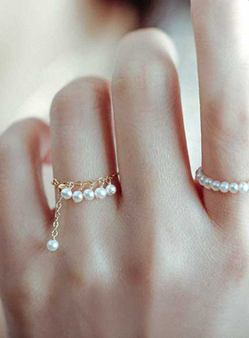 单颗可调节小众品牌风珍珠戒指