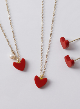 日本小红心项链女18kins爱心复古