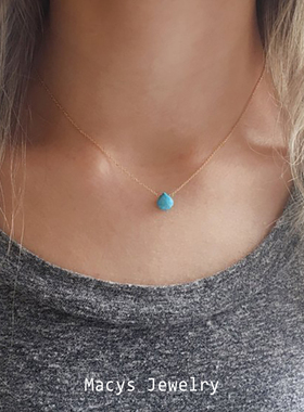 进口 睡美人心形蓝松石项链耳环气质高级小众气质14k包金耳饰颈链