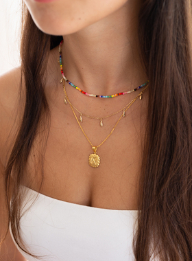 明星同款彩虹玻璃串珠项链