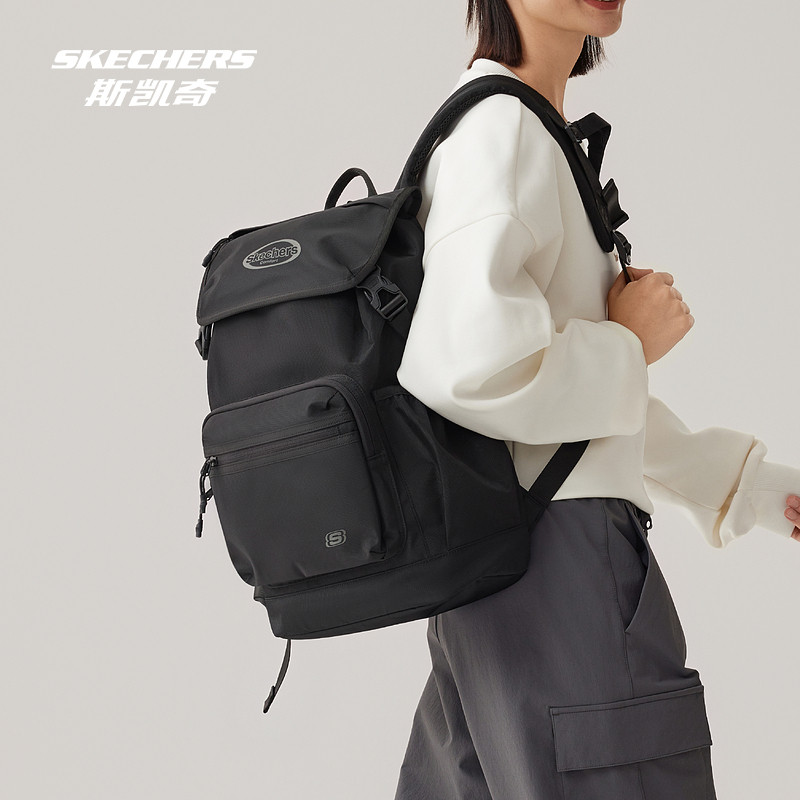 Skechers new sports bag for men and women, simple backpack, flip-top adjustable outdoor bag