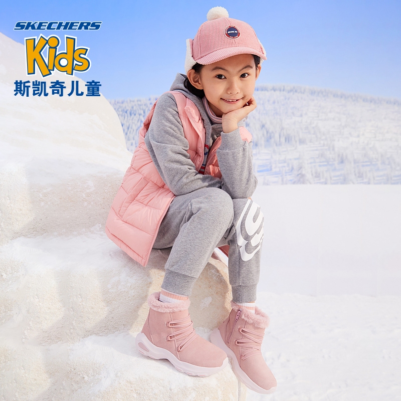 Skechers斯凯奇正品奥莱 春季中大女童加绒保暖雪地靴轻便中筒靴