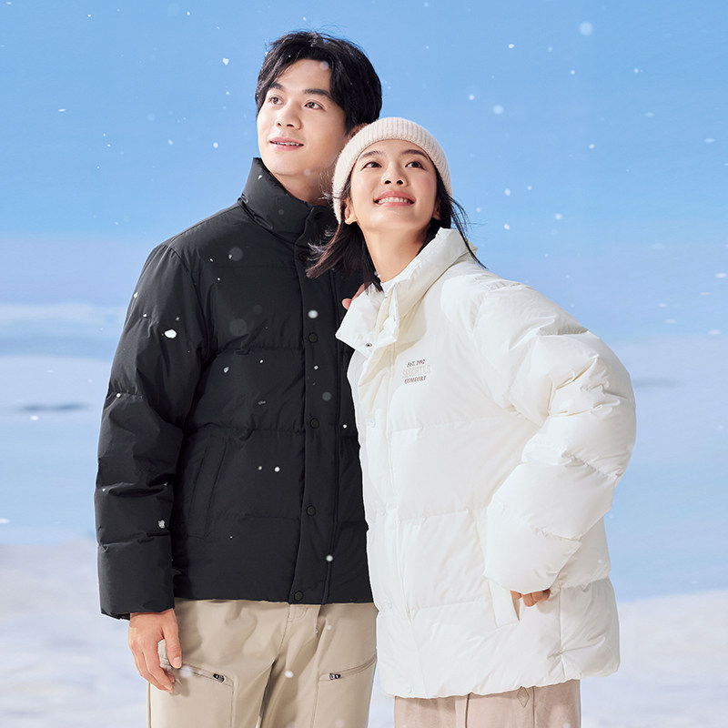 Skechers斯凯奇冬季男女同款梭织短款羽绒服加厚保暖时尚百搭外套